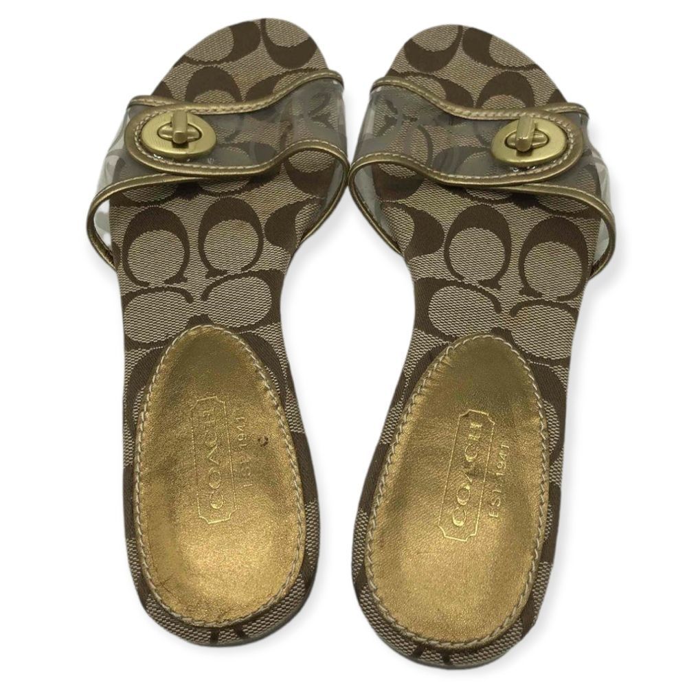 COACH Vintage 90s Monogram‎ Slide Sandals Turnlock Clear PVC 5.5 - Picture 4 of 4